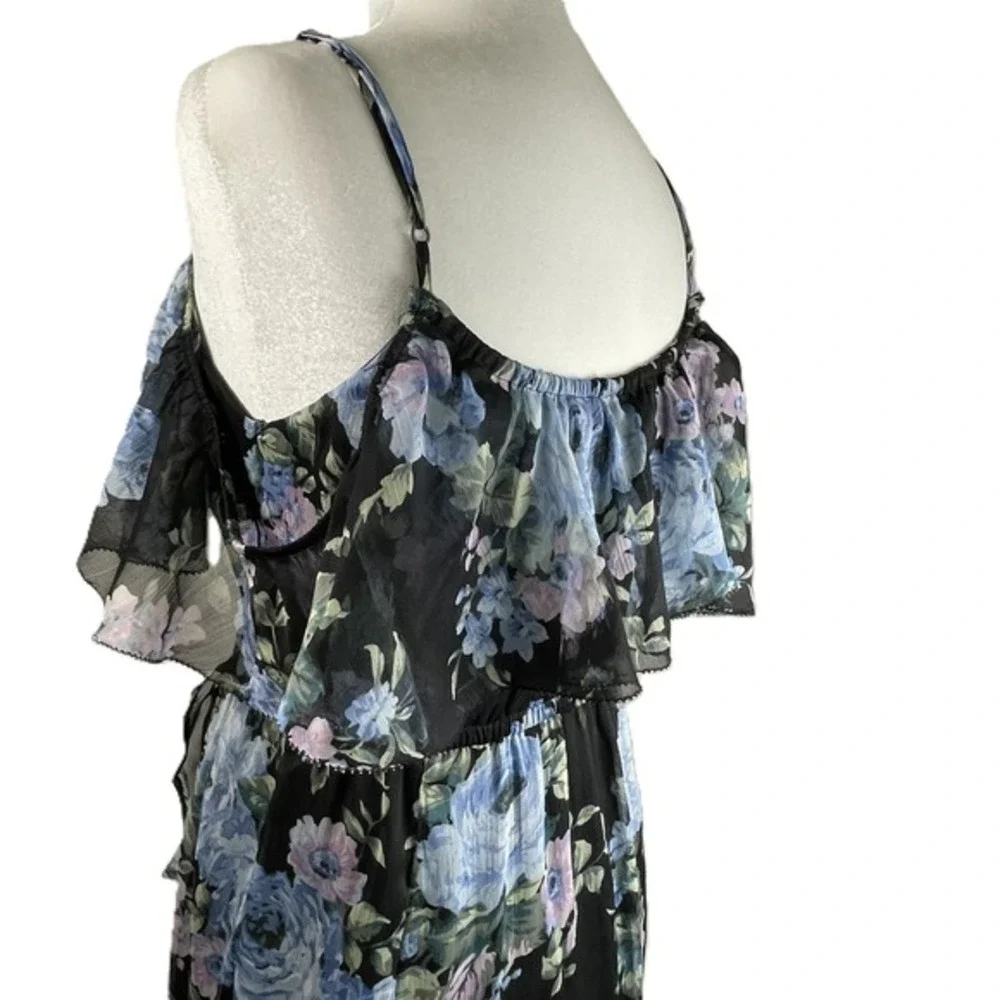 Abercrombie & Fitch XS Floral Ruffle Maxi Dress Sheer‎ Overlay Adjustable Straps